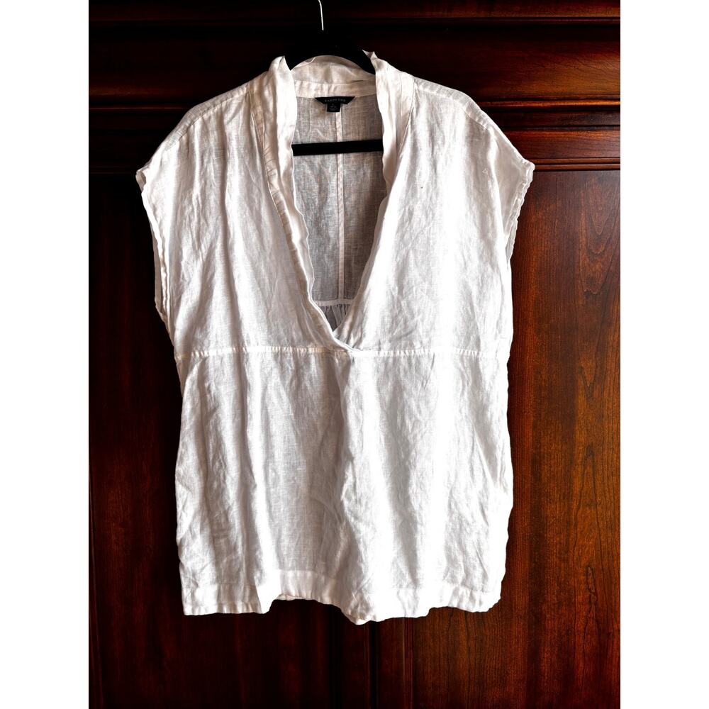 Lands' End 14 - 16 White Linen Top Coverup Tunic Breezy Beach Pullover